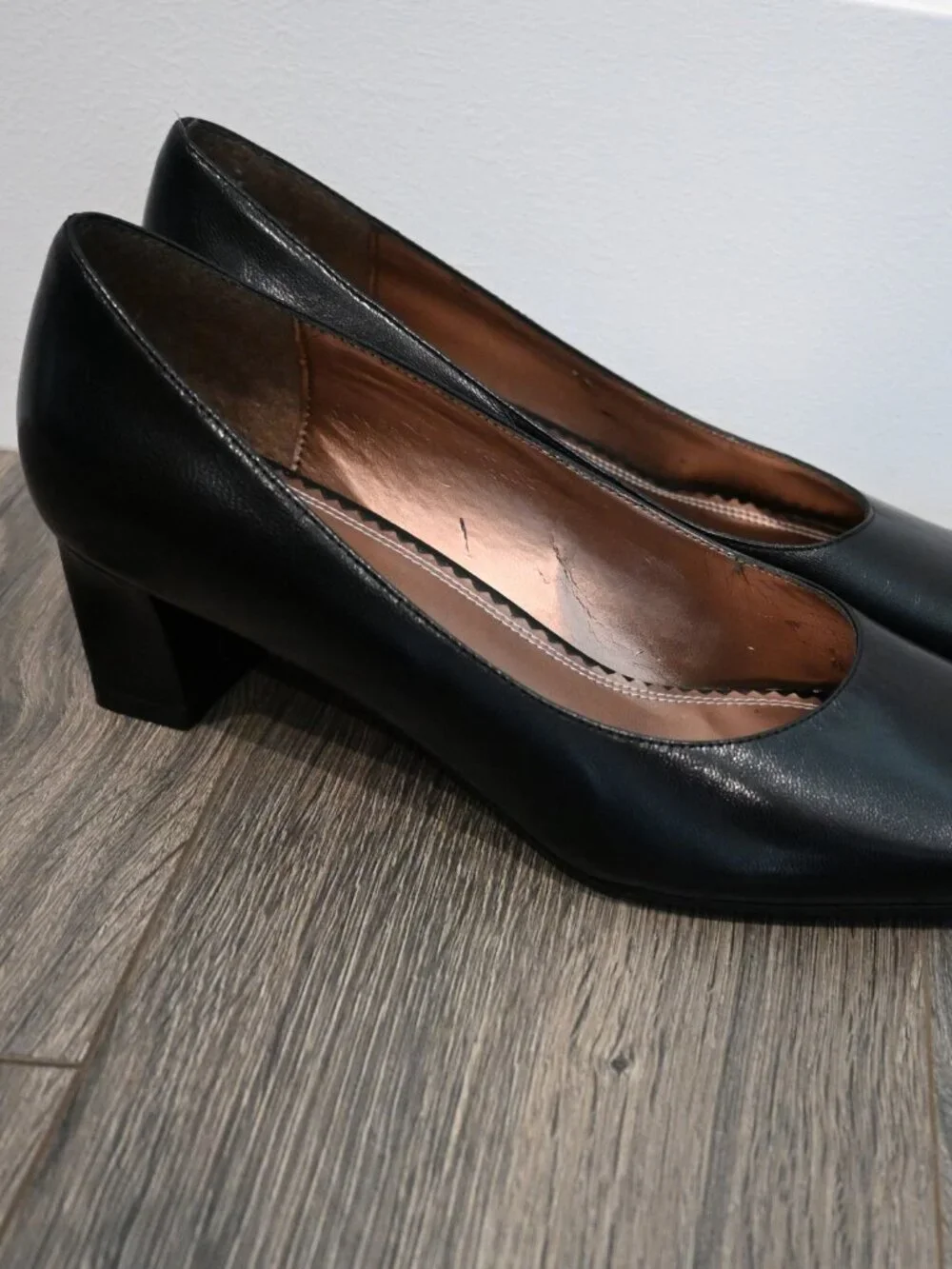 Naturalizer 835N03 Women Black Leather Block Heel Shoe Size 7.5 M Square Toe